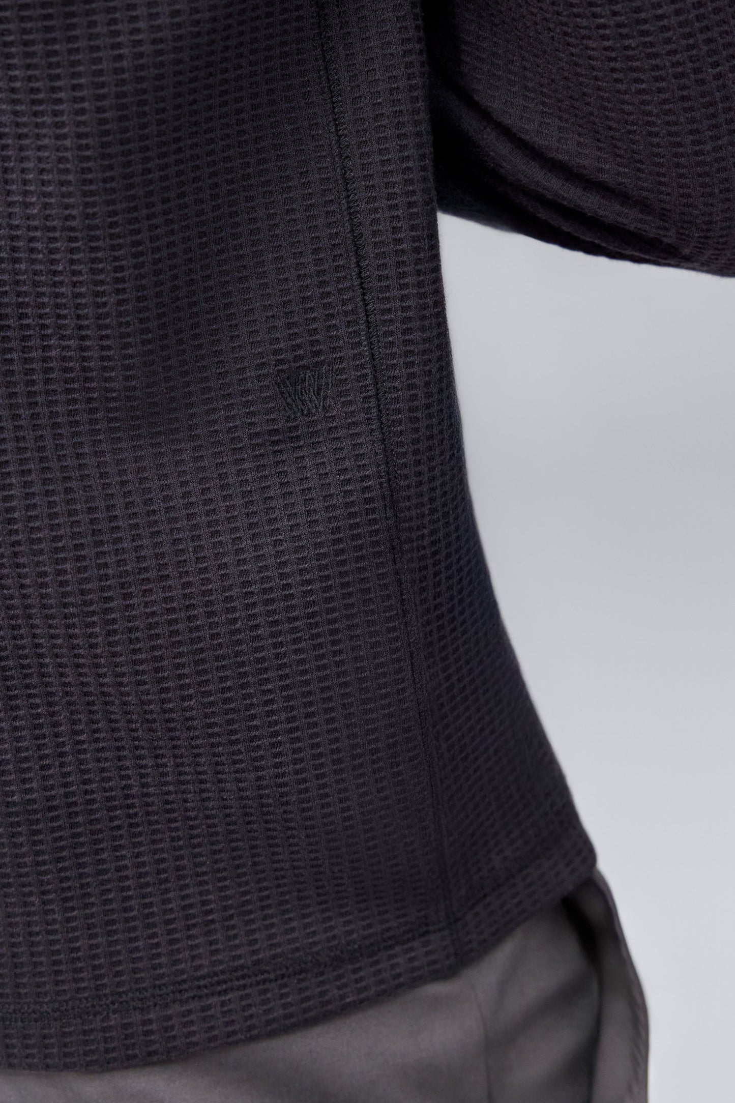 Mack weldon logo on the side of Warmknit Waffle Crew in True Black