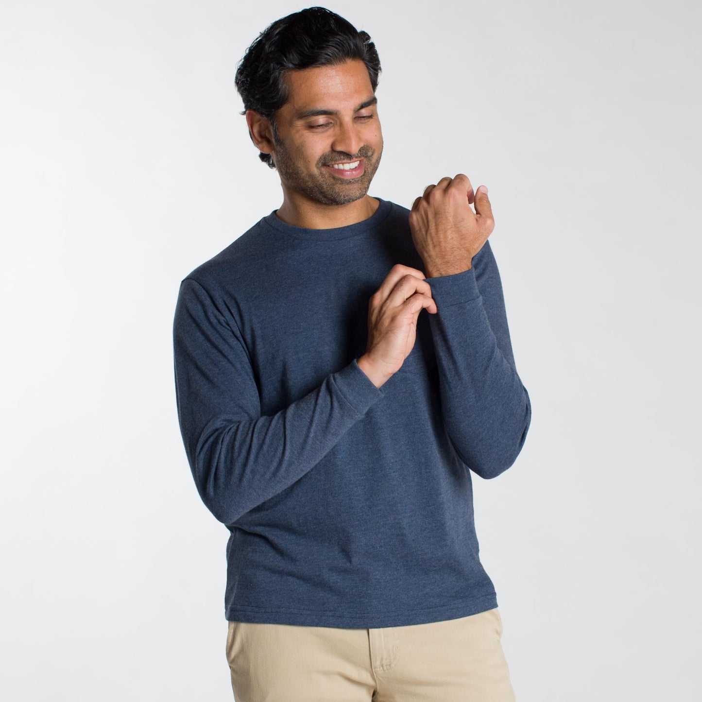 Ash & Erie Heather Dark Navy Long Sleeve Pocket Tee for Short Men Long Sleeve Tee