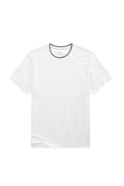 Bright White Navy Tipped | Front view of Silver Pique T-Shirt in Bright White Navy Tipped