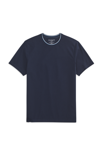 True Navy Tipped | Front view of Silver Pique T-Shirt in True Navy Tipped