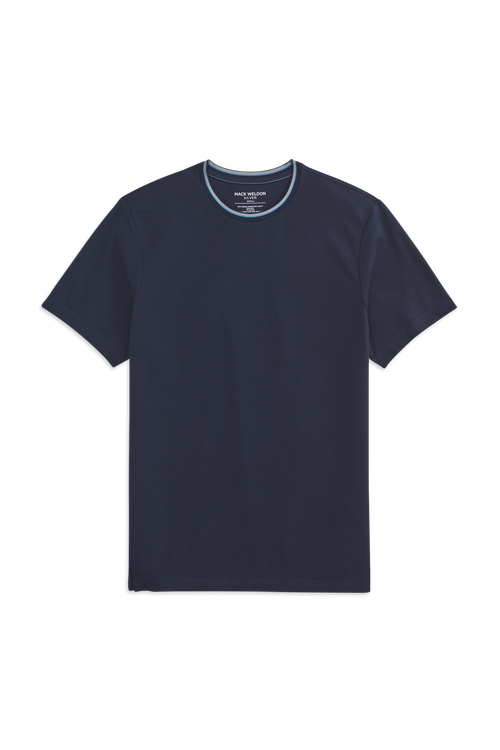 True Navy Tipped | Front view of Silver Pique T-Shirt in True Navy Tipped