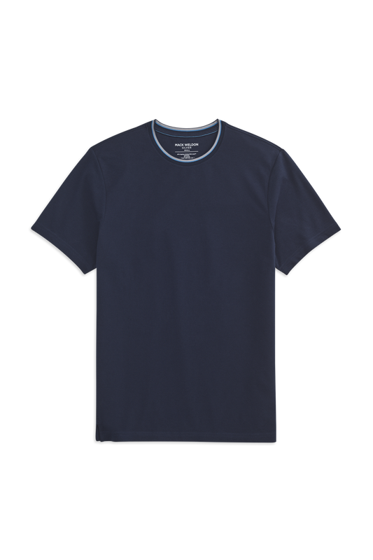 True Navy Tipped | Front view of Silver Pique T-Shirt in True Navy Tipped
