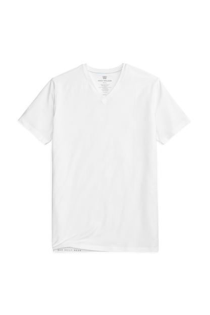 Bright White | Front view of Silver V-Neck T-Shirt in Bright White
