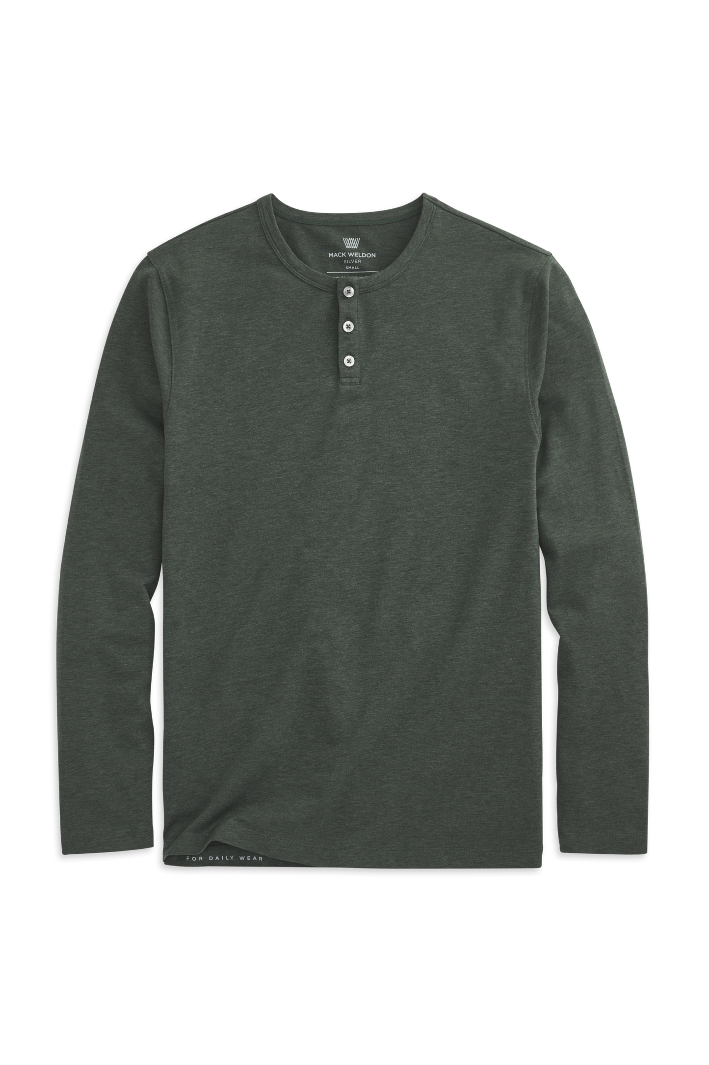 Tannenbaum Heather | Front view of Silver Long Sleeve Henley in Tannenbaum Heather