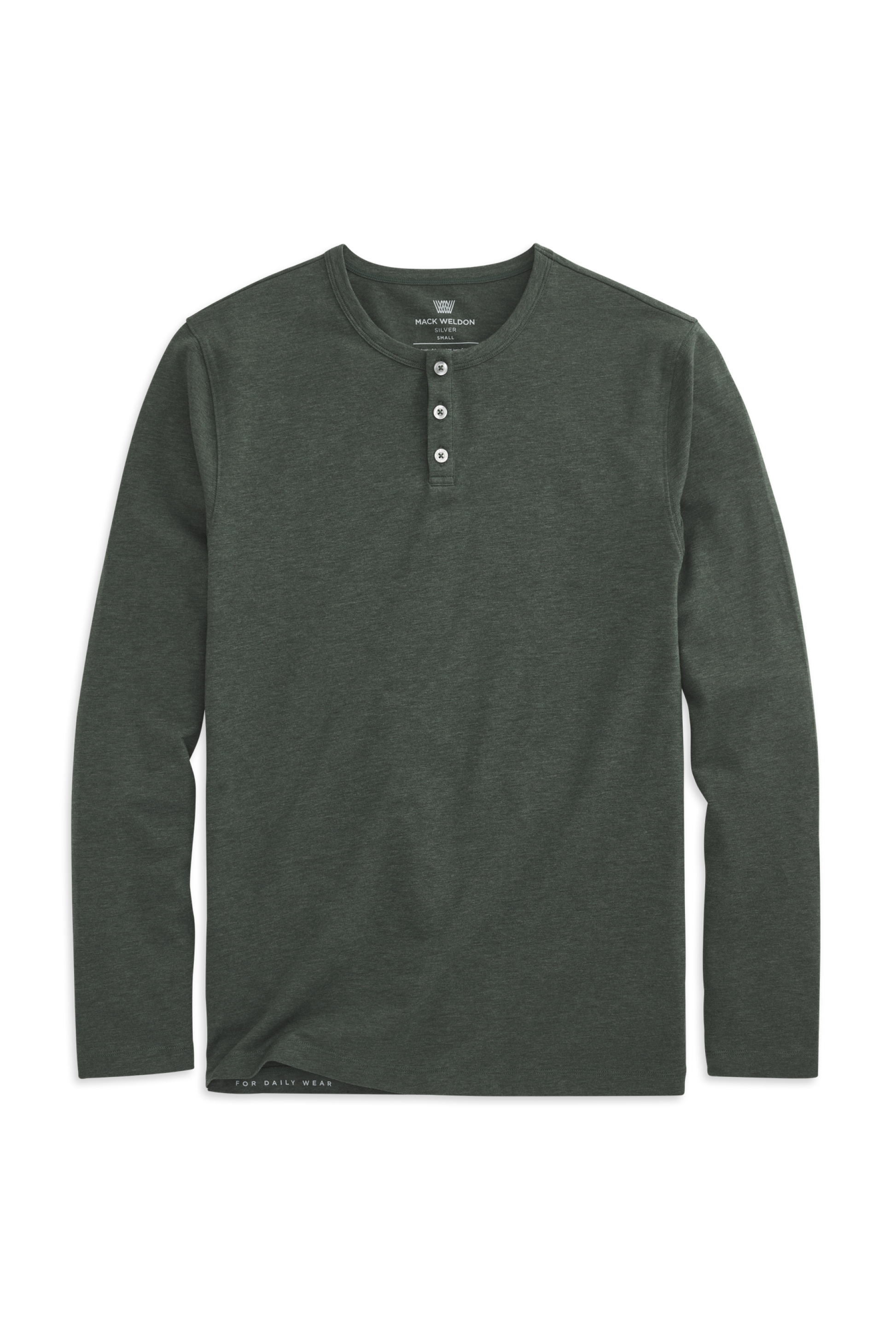Tannenbaum Heather | Front view of Silver Long Sleeve Henley in Tannenbaum Heather