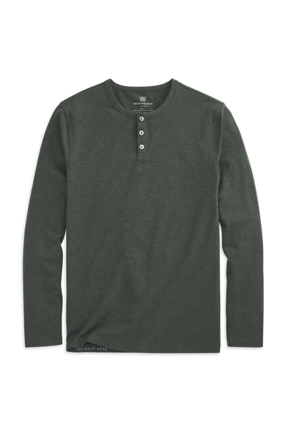 Tannenbaum Heather | Front view of Silver Long Sleeve Henley in Tannenbaum Heather