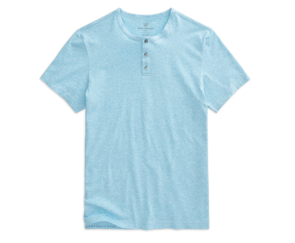 Sky Heather | Front view of Pima Short Sleeve Henley in Sky Heather