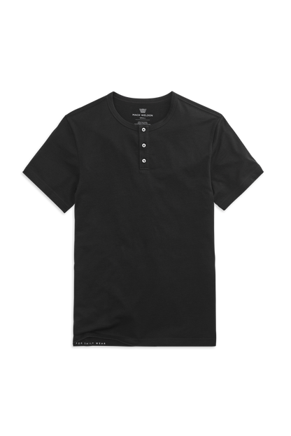 True Black | Front view of Pima Short Sleeve Henley in True Black
