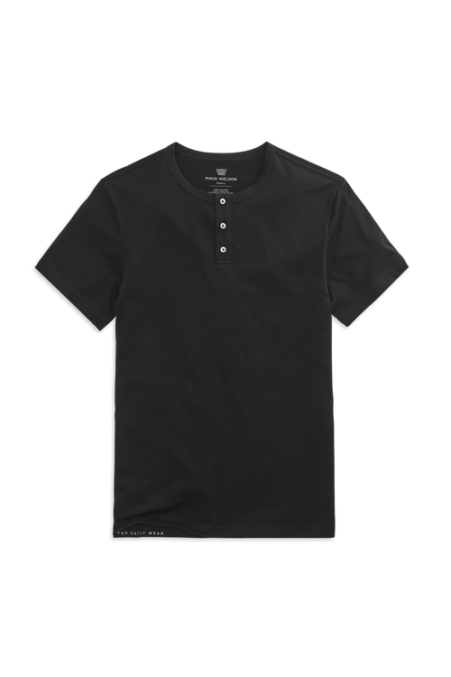 True Black | Front view of Pima Short Sleeve Henley in True Black