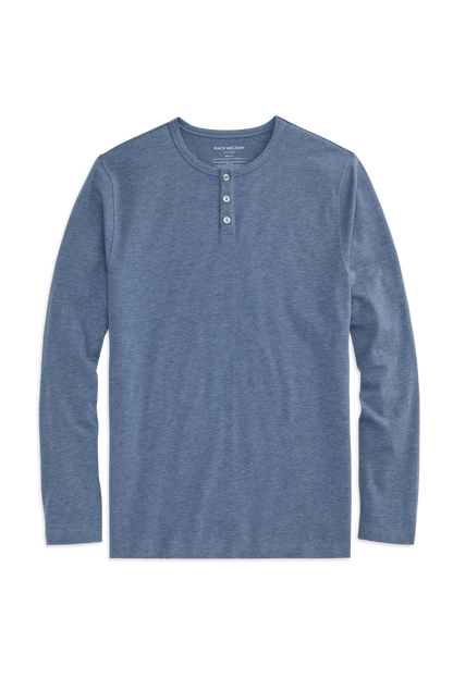 Ice Storm Heather| Front view of Silver Long Sleeve Henley in Ice Storm Heather