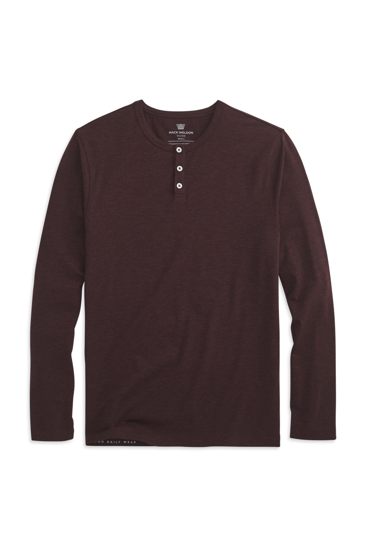 Lambrusco Heather | Front view of Silver Long Sleeve Henley in Lambrusco Heather