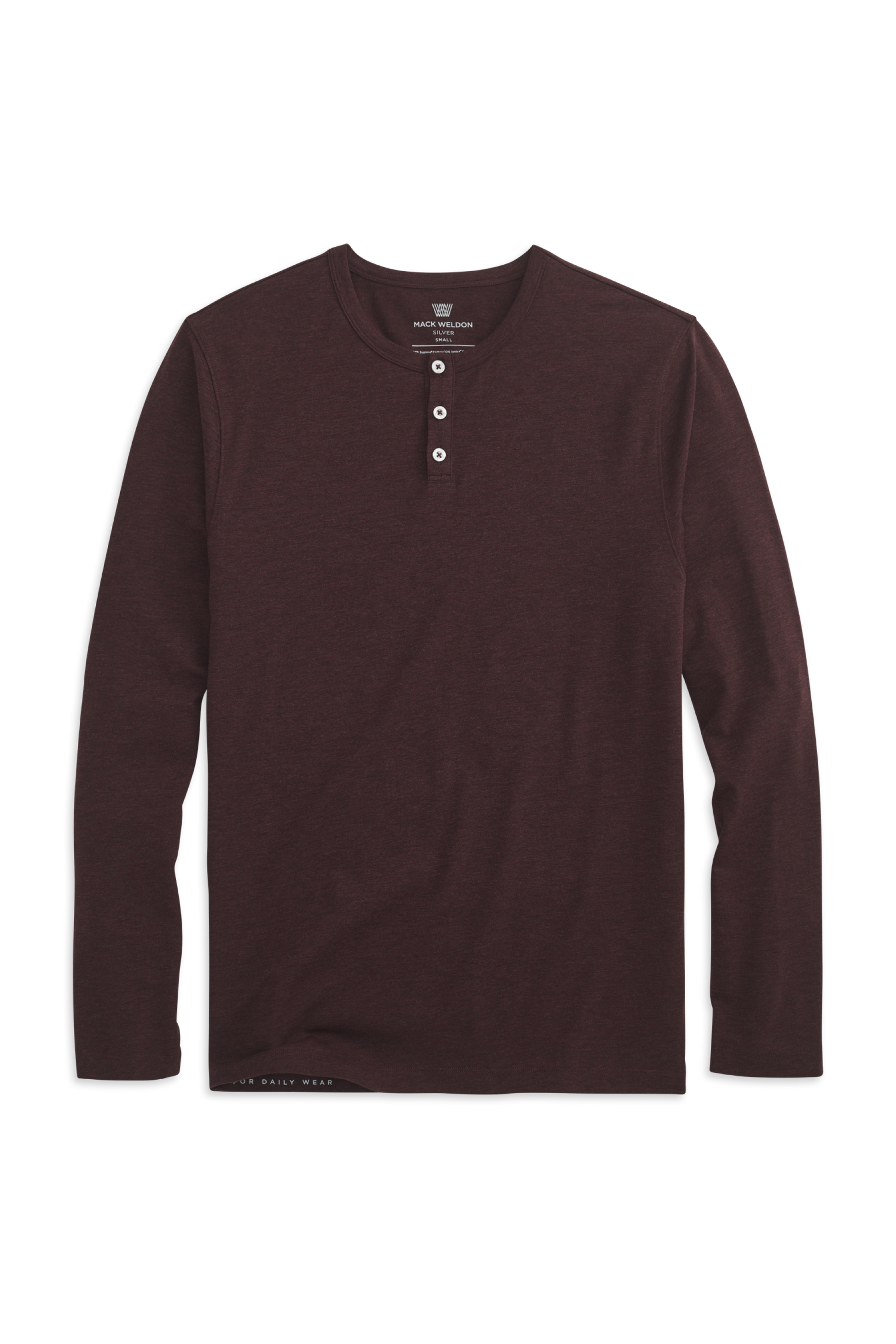 Lambrusco Heather | Front view of Silver Long Sleeve Henley in Lambrusco Heather