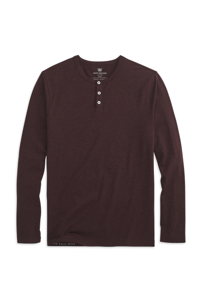 Lambrusco Heather | Front view of Silver Long Sleeve Henley in Lambrusco Heather
