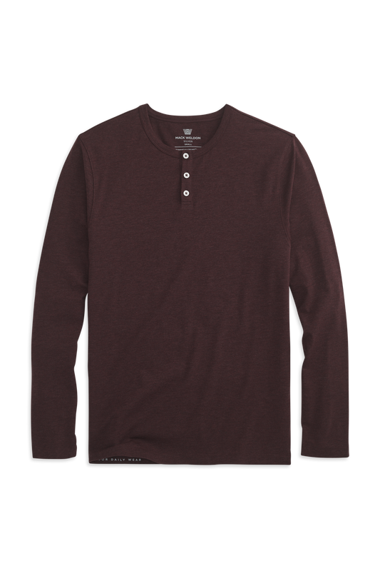 Lambrusco Heather | Front view of Silver Long Sleeve Henley in Lambrusco Heather
