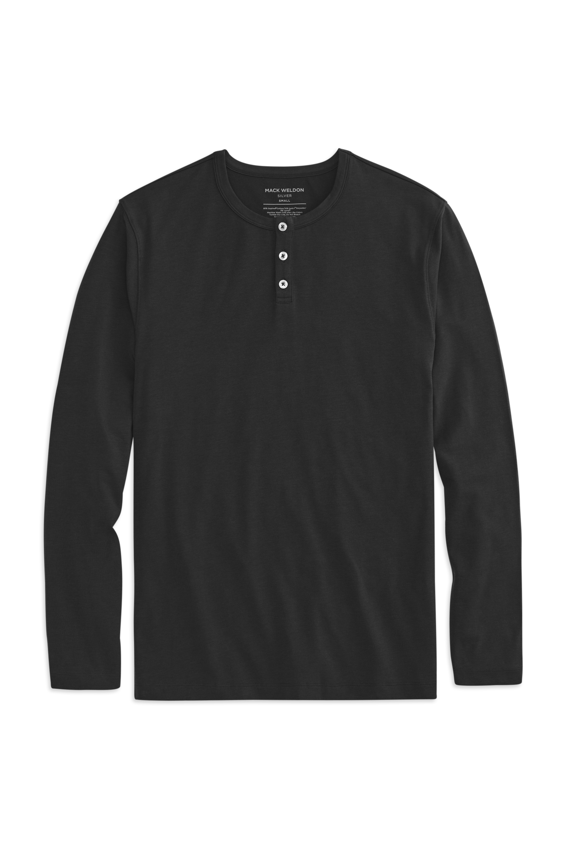 True Black | Front view of SILVER Long Sleeve Henley in True Black 