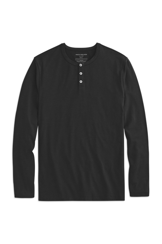 True Black | Front view of SILVER Long Sleeve Henley in True Black 
