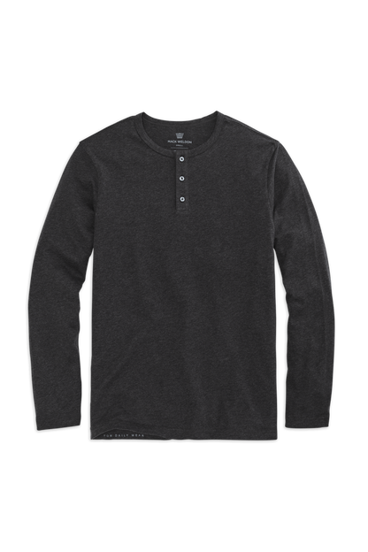 Charcoal Heather | Front view of Pima Long Sleeve Henley in Charcoal Heather