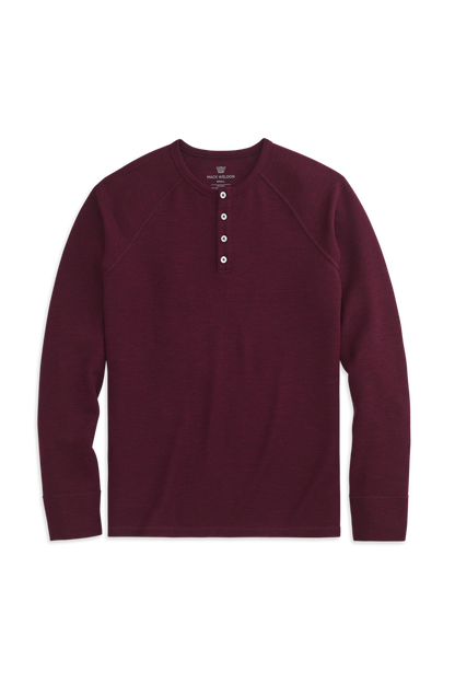 Lambrusco Heather | Front view of WARMKNIT Waffle Henley in Lambrusco Heather