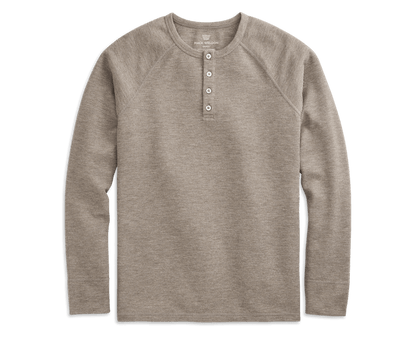 Walnut Heather | Front view of WARMKNIT Waffle Henley in Walnut Heather