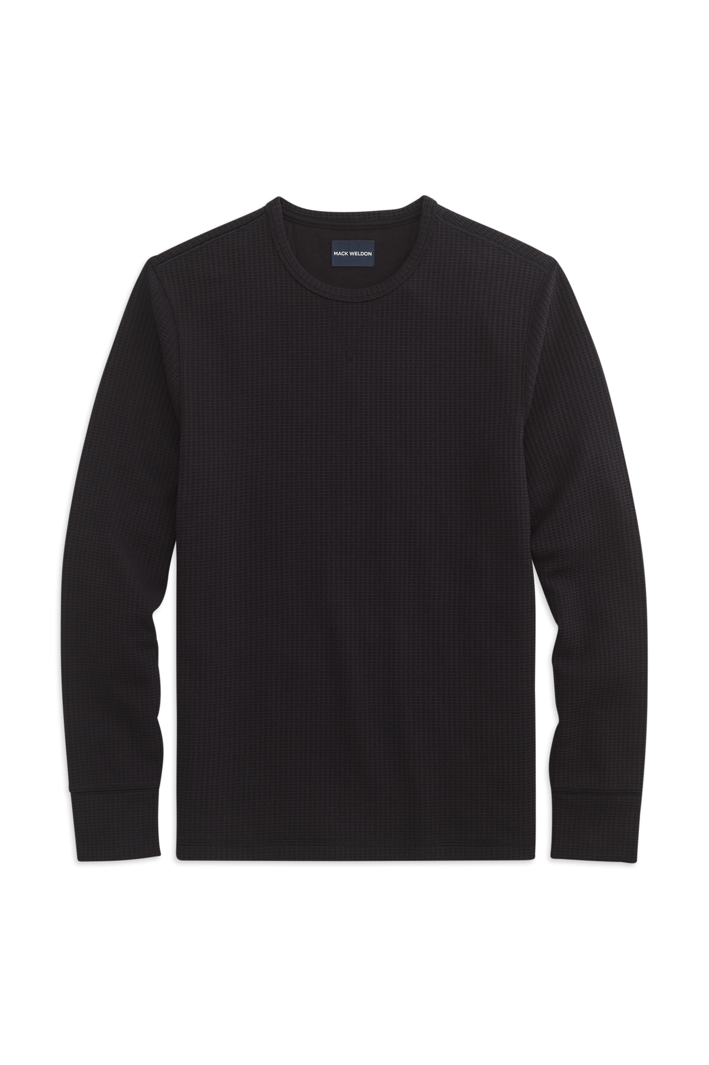 Front view of True Black in WARMKNIT Waffle Crew Neck Shirt