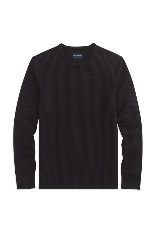 Front view of True Black in WARMKNIT Waffle Crew Neck Shirt