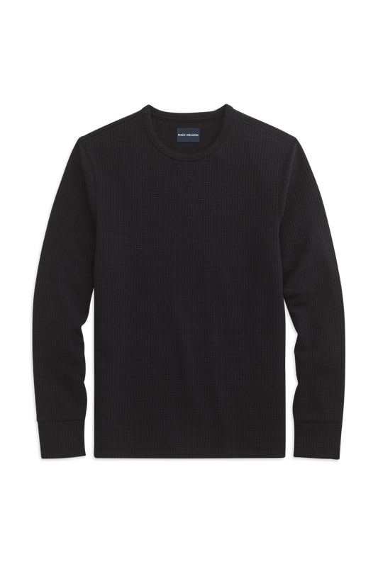 Front view of True Black in WARMKNIT Waffle Crew Neck Shirt