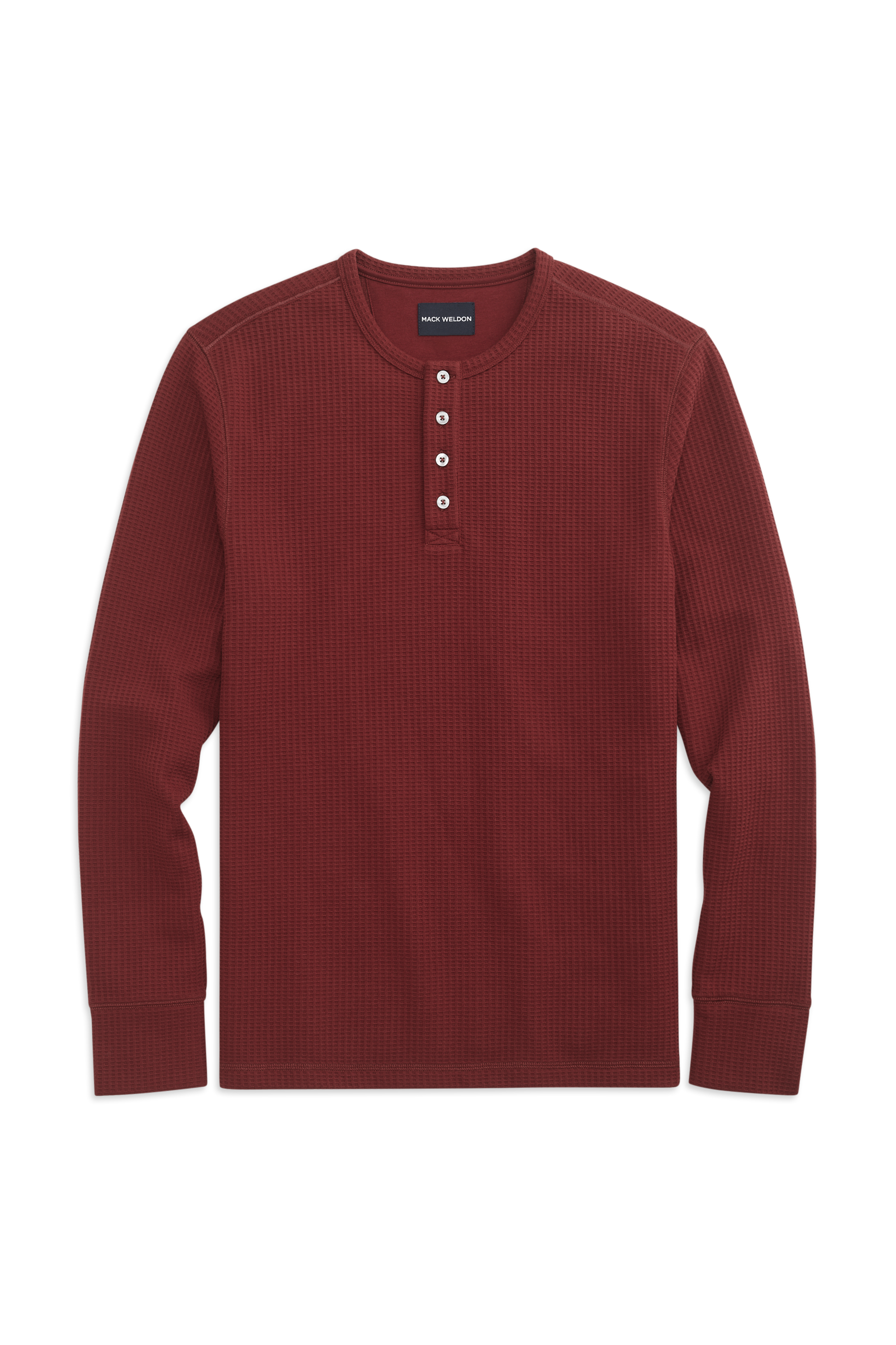 Front view of WARMKNIT  Waffle Henley in Aged Port