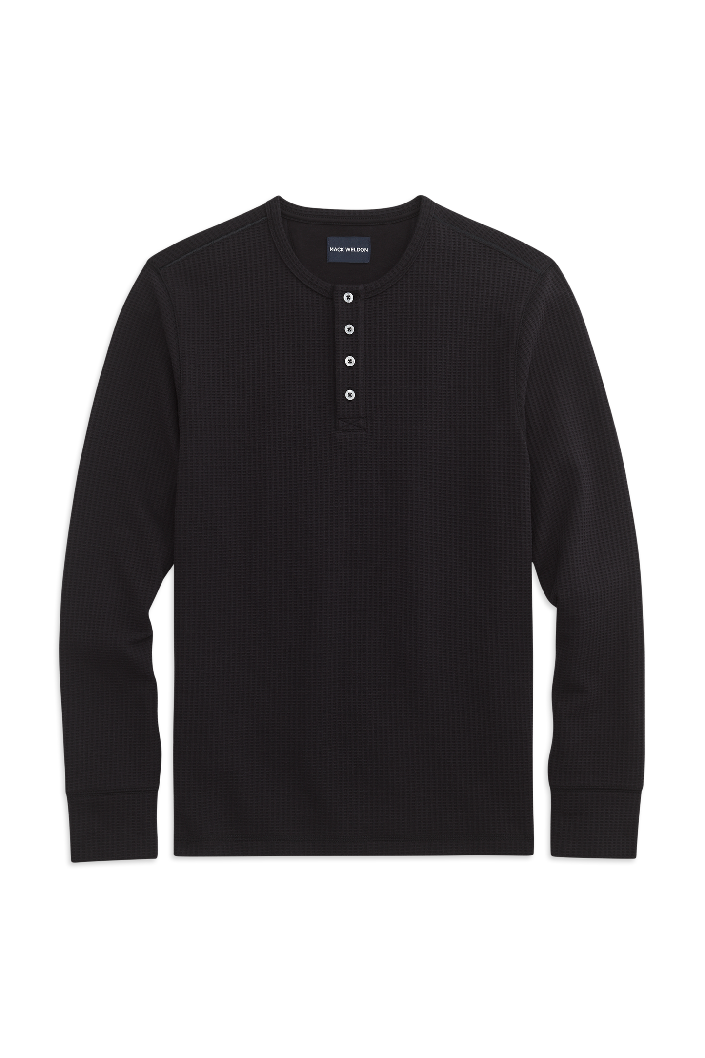 Front view of WARMKNIT  Waffle Henley in True Black