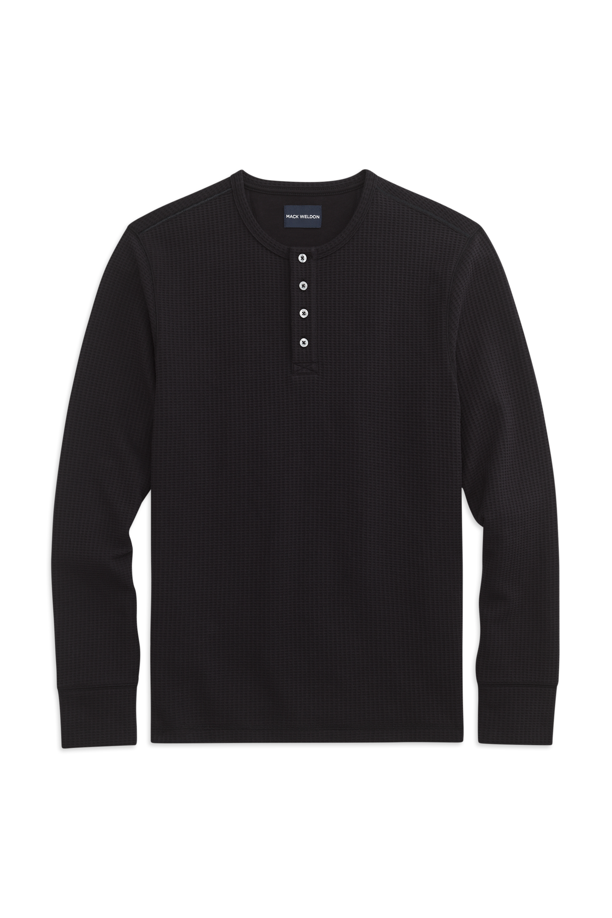 Front view of WARMKNIT  Waffle Henley in True Black