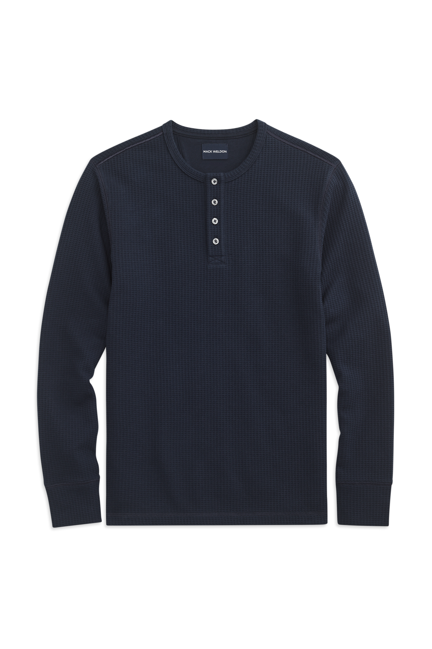 Front view of WARMKNIT  Waffle Henley in Total Eclipse