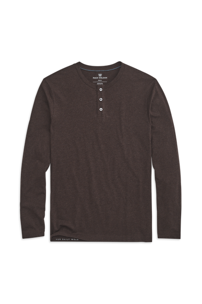 Mocha Heather | Front view of Pima Long Sleeve Henley in Mocha Heather