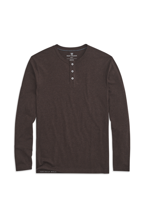 Mocha Heather | Front view of Pima Long Sleeve Henley in Mocha Heather