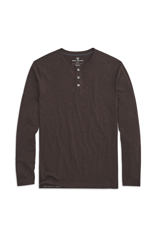 Mocha Heather | Front view of Pima Long Sleeve Henley in Mocha Heather