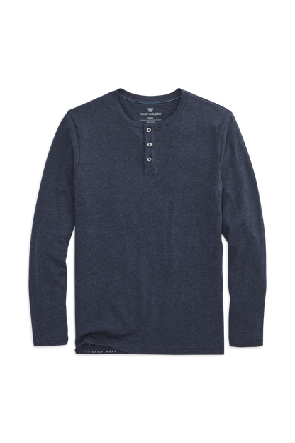 True Navy Heather | Front view of the Pima Long Sleeve Henley in True Navy Heather