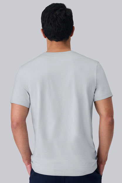 Back view of a man wearing Pima Crew Neck T-shirt in Steam