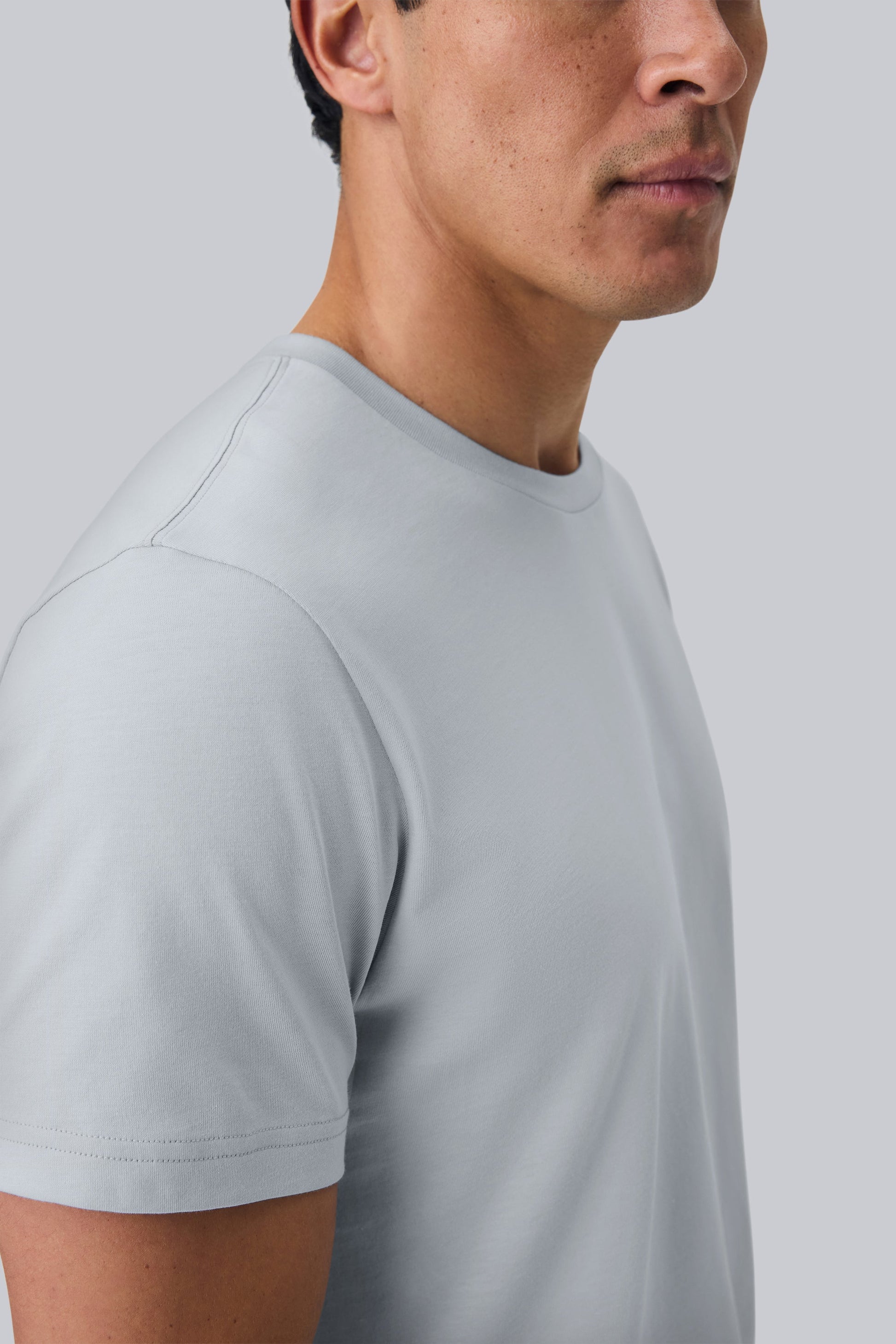 Detailed Sleeve of Pima Crew Neck T-shirt in Steam