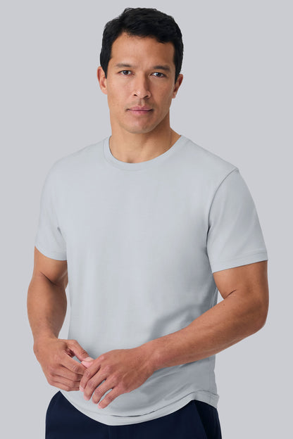 Front view of a man wearing Pima Crew Neck T-shirt in Steam #ab-second-image