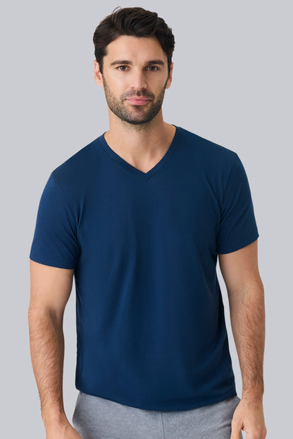Front view of a man wearing Pima V Neck in True Navy 