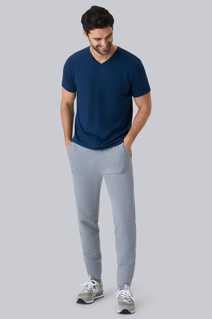 Full front view of a man wearing Pima V Neck in True Navy 