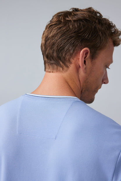 Detail back view of SILVER Pique T-Shirt in Blue Fog Tipped