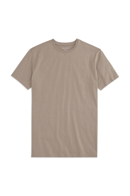 Front view of Silver Crew Neck T-shirt in Desert Taupe