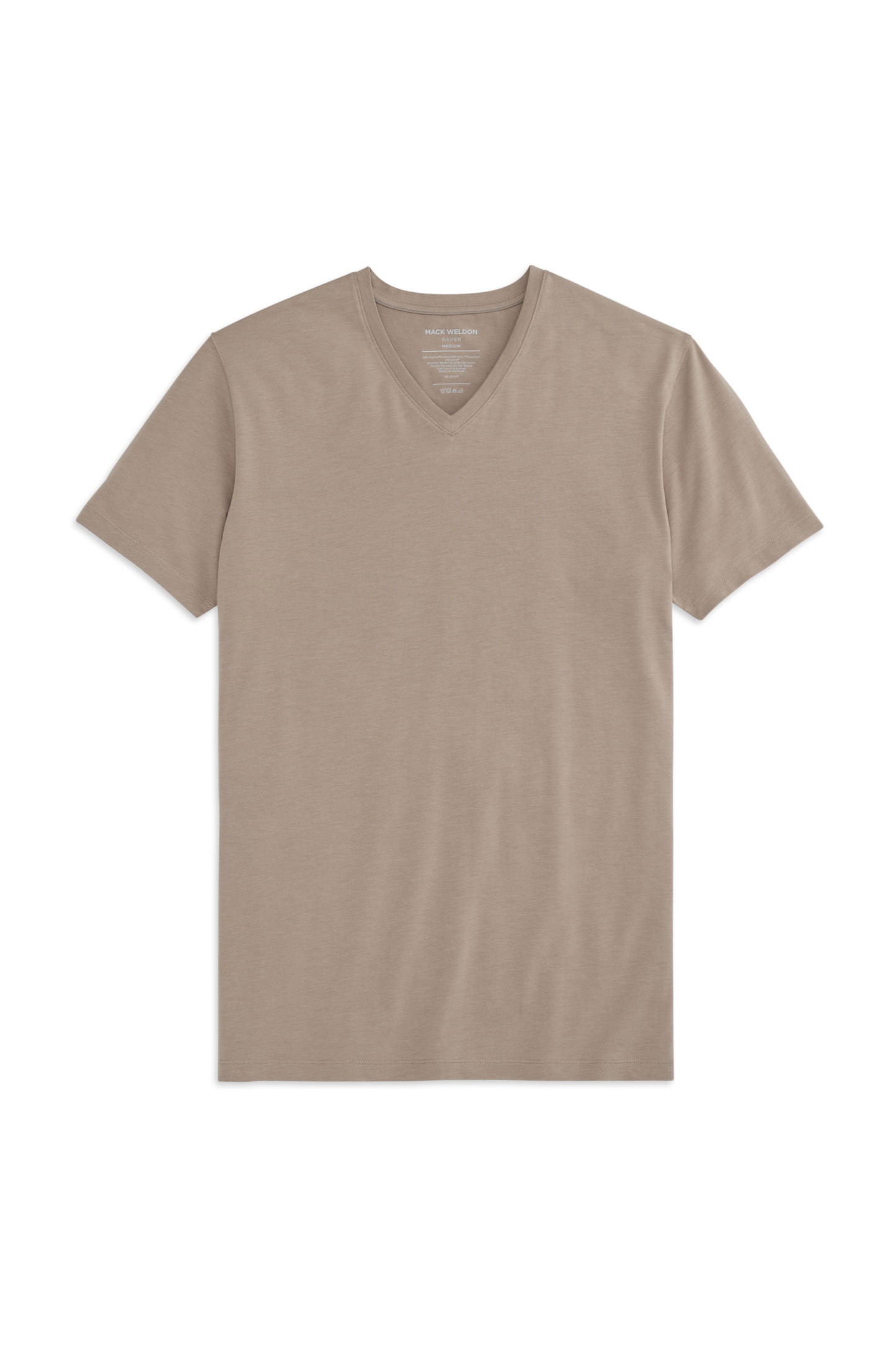 Front view of Silver V Neck Neck T-shirt in Desert Taupe