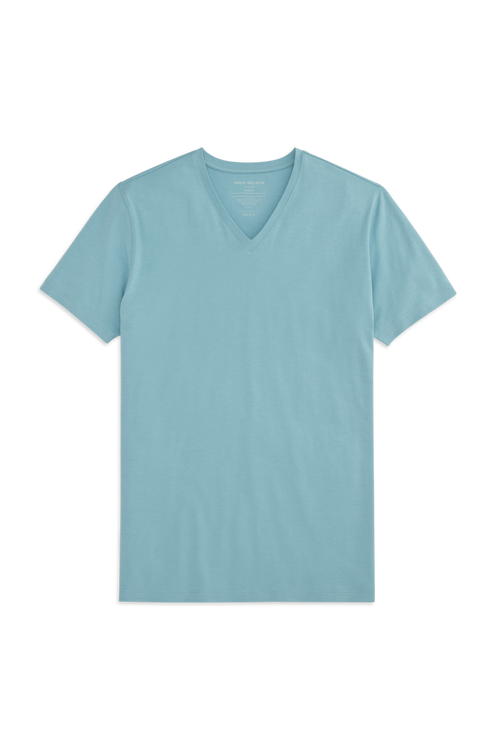 Front view of Silver V Neck Neck T-shirt in Porcelain
