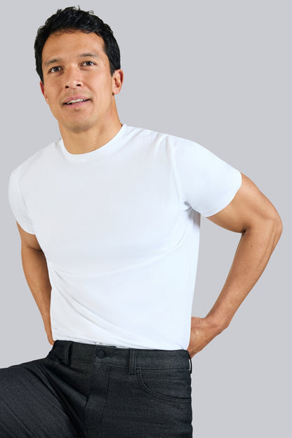 Man wearing Silver Crew Neck T-shirt in Bright White