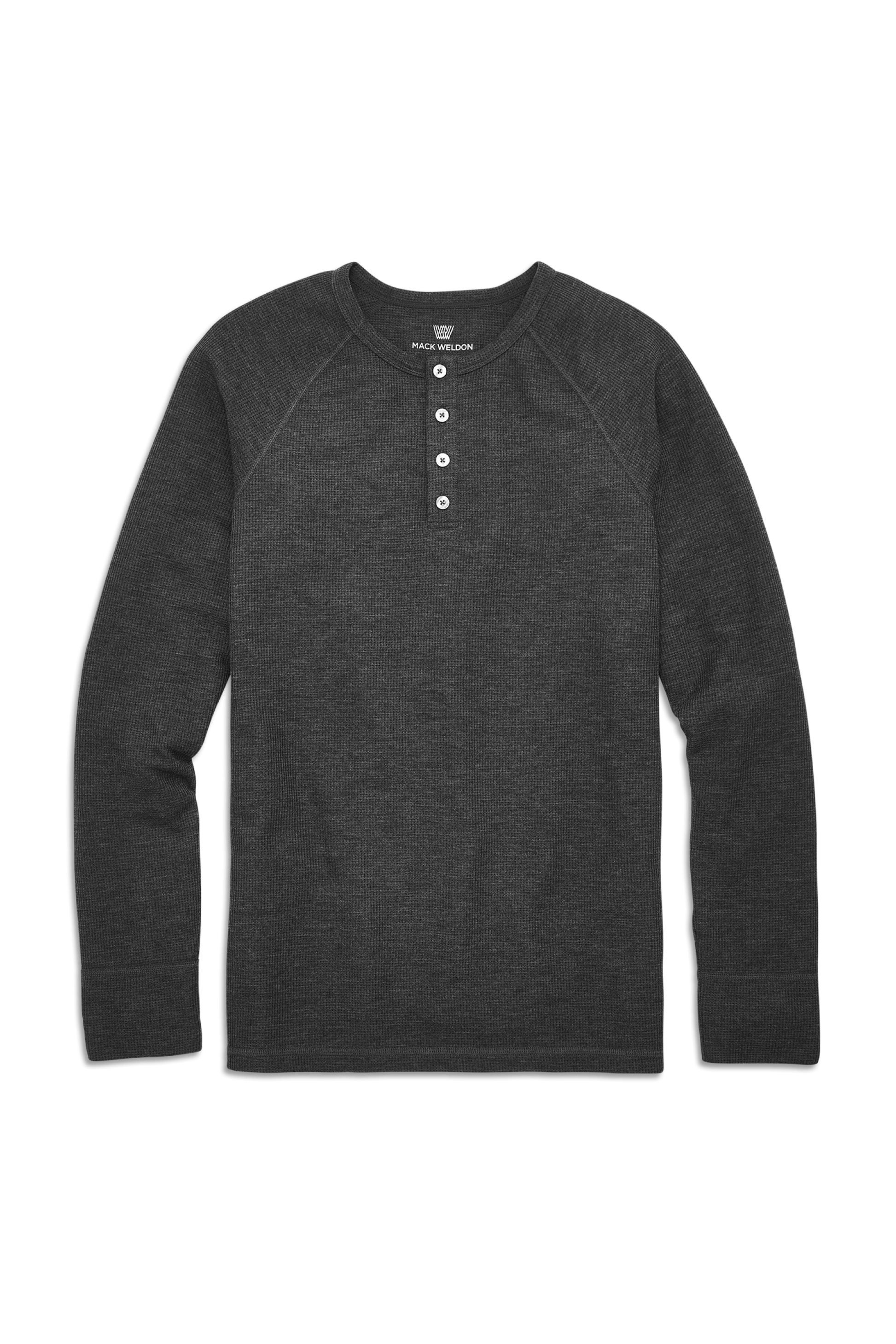 Charcoal Heather | Front view of WARMKNIT Waffle Henley in Charcoal Heather