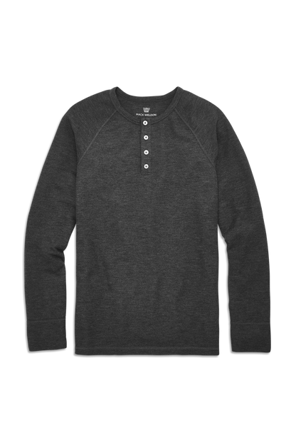 Charcoal Heather | Front view of WARMKNIT Waffle Henley in Charcoal Heather
