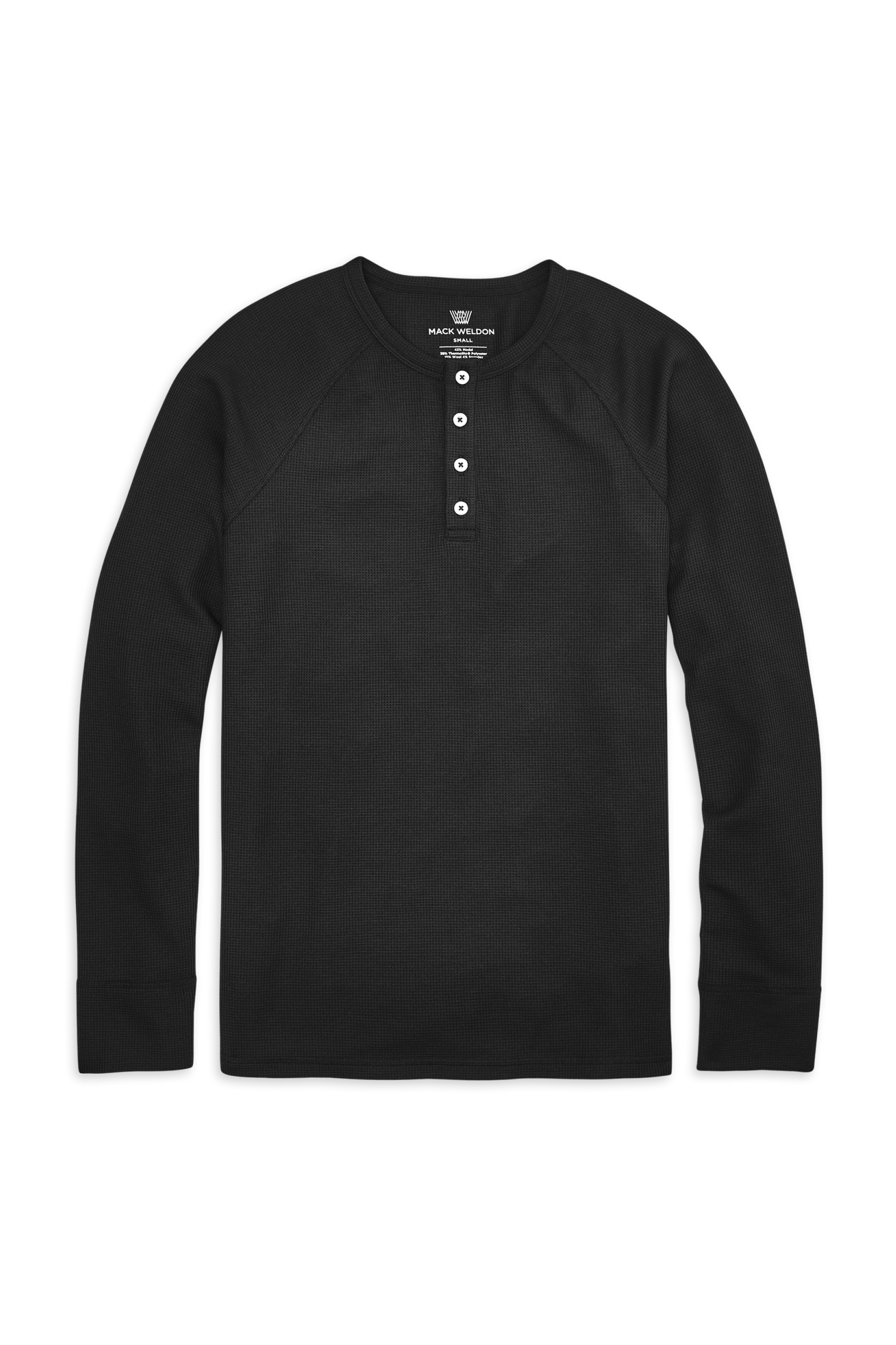 True Black | Front view of WARMKNIT Waffle Henley in True Black