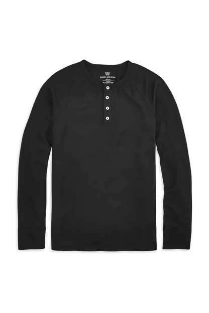 True Black | Front view of WARMKNIT Waffle Henley in True Black