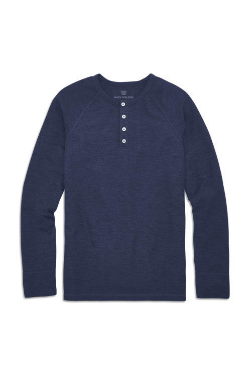 True Navy | Front view of WARMKNIT Waffle Henley in True Navy