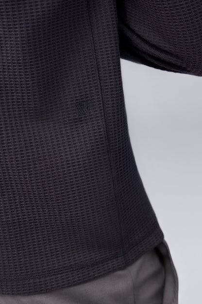 Mack weldon logo on the side of Warmknit Waffle Crew in True Black